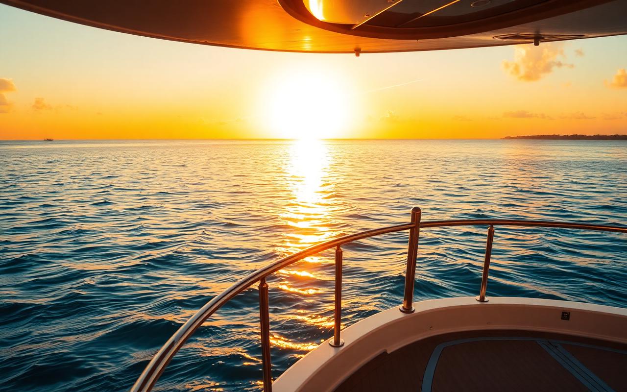 Boat silhouetted against an orange and violet Gulf of Mexico sunset off Naples