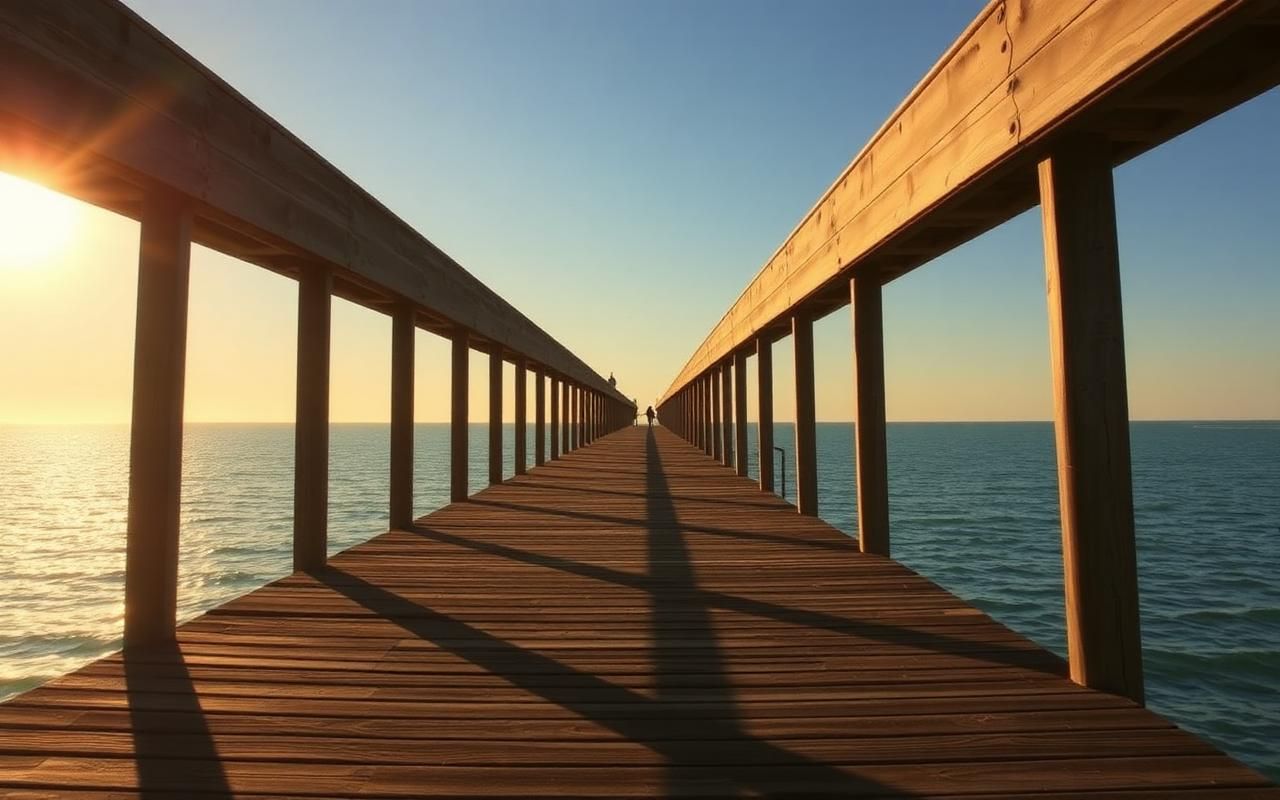 The Naples Pier stretching into the Gulf of Mexico with people fishing at the rail